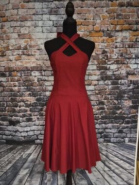 HEMET Rockabilly Sleeveless Crisscross Backless Red Fit & Flare Dress NWT SZ SM